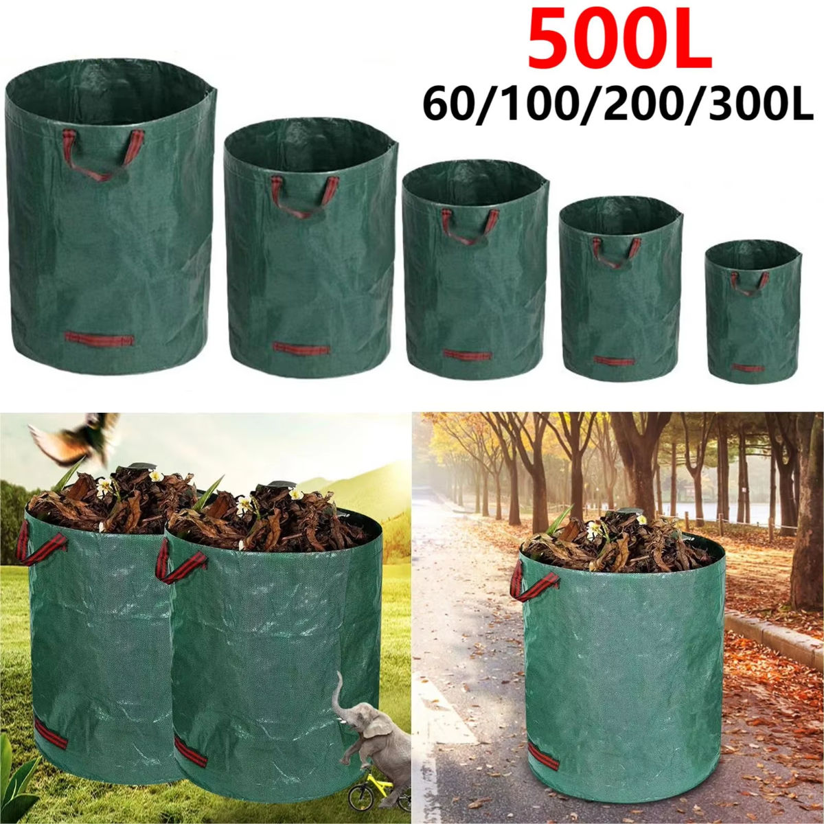 Grow Bags - Garden Waste Bag 500L Large Capacity
